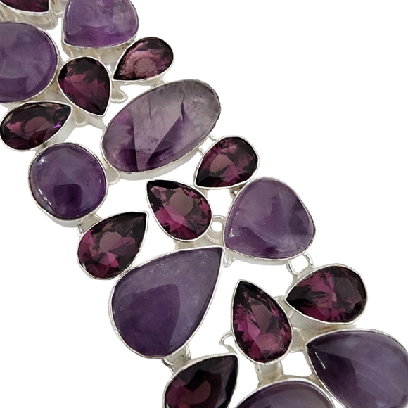Amethyst statement silver gemstone bracelet chunky purple plum genuine Q05 - Picture 4 of 12